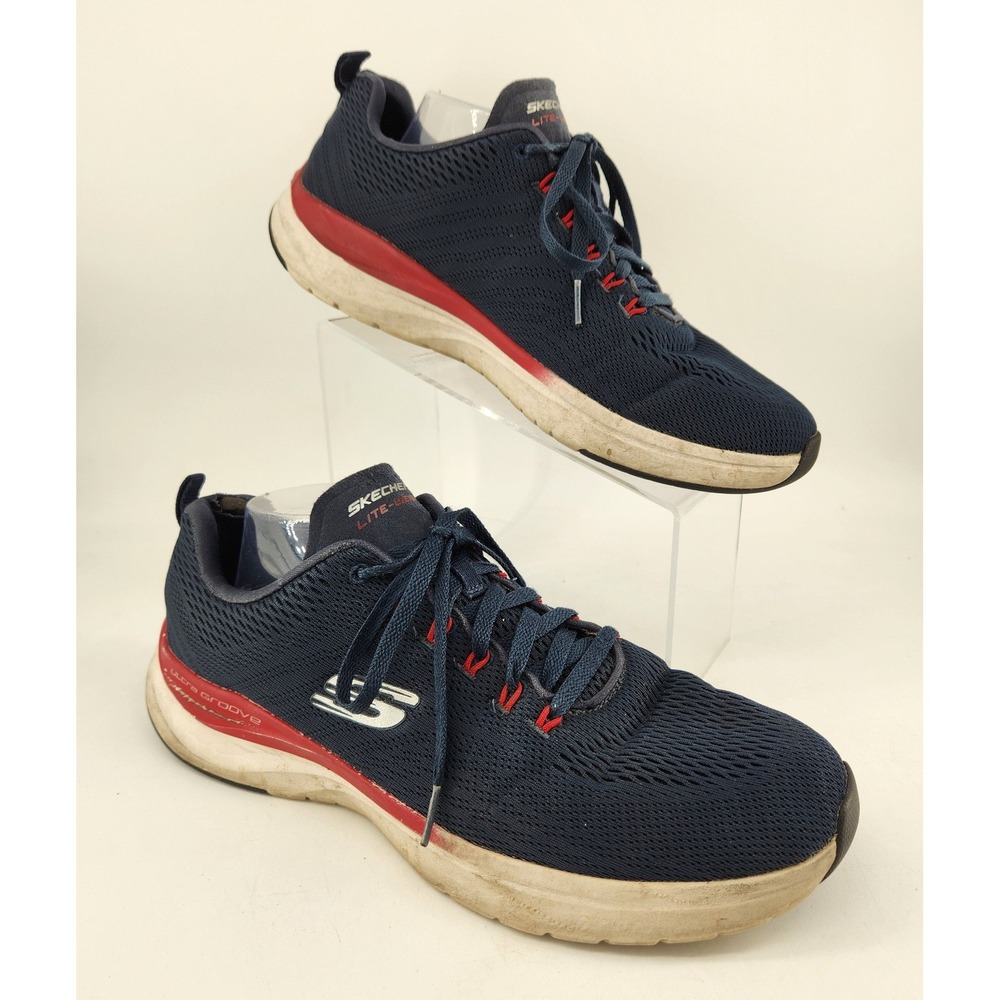 Skechers Ultra Groove Templar Sneaker Mens 12‎ Navy Blue Red Memory Foam 232032